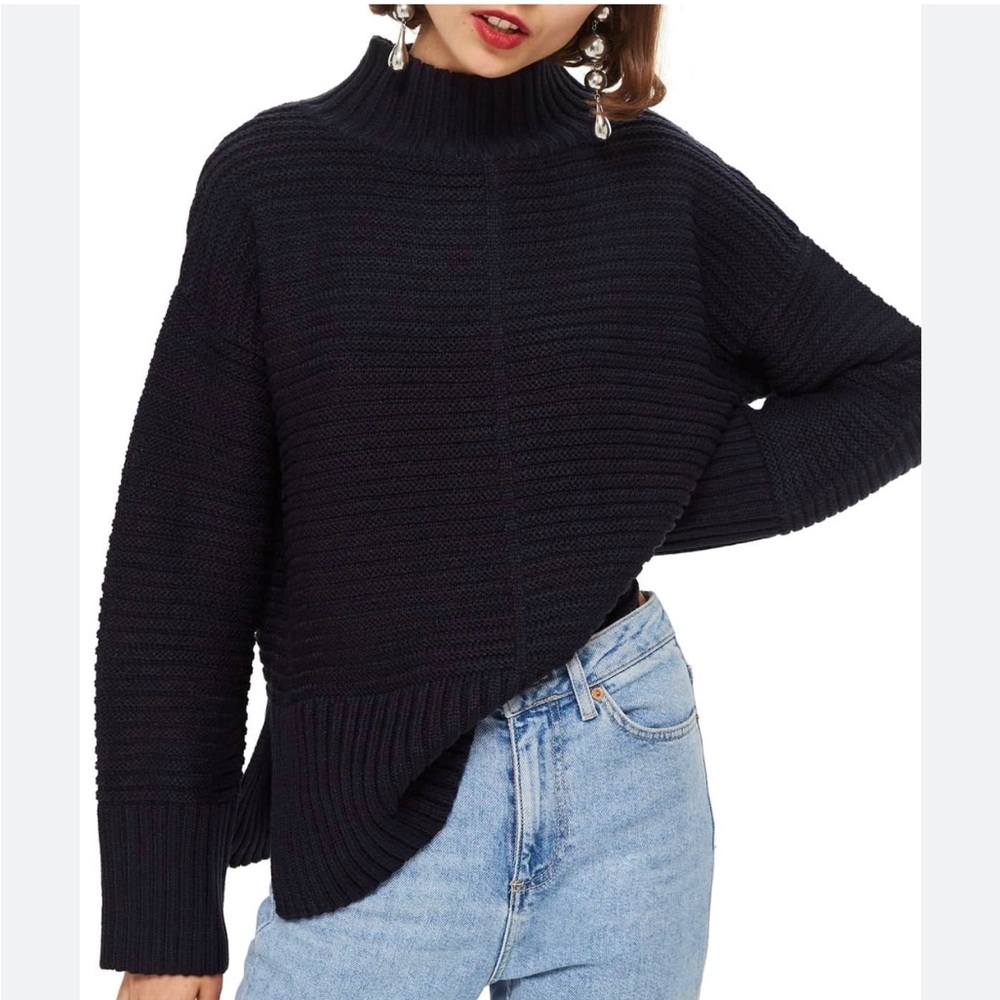 Topshop Navy Blue Mock Neck Sweater